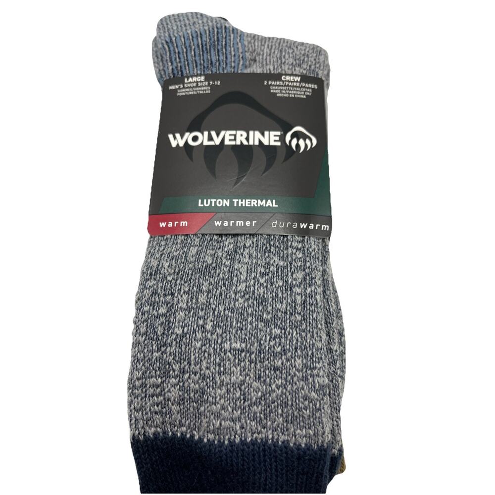 Wolverine Men's Luton Thermal Crew Socks Size Large Men’s 7-12 Wool 2 Pairs NEW